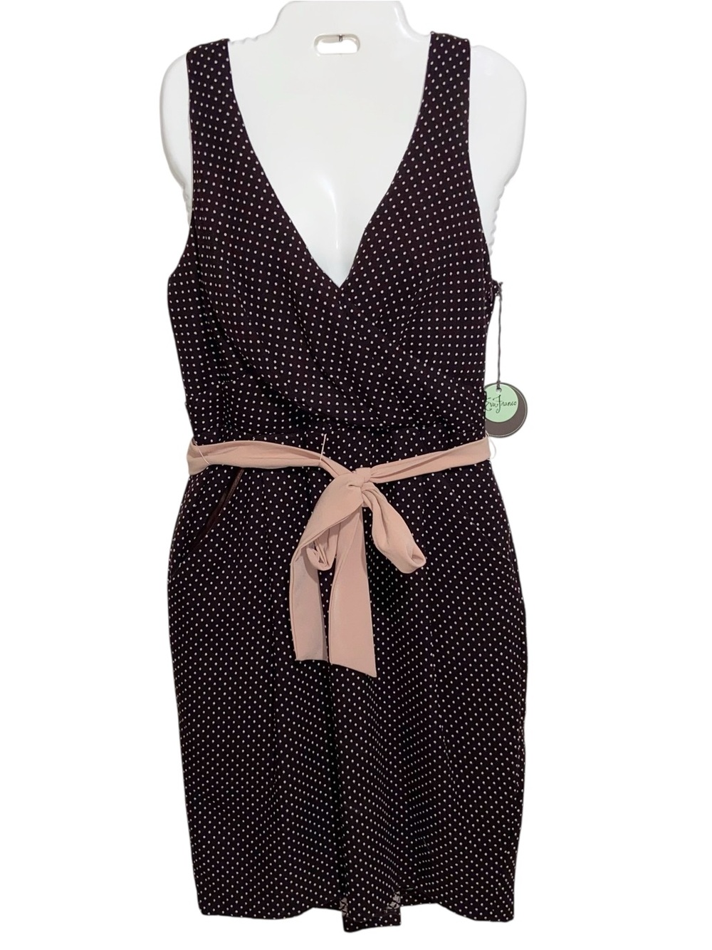Eva Franco Dress Womens Sz 8 Polka Dot Anson USA Vtg Retro 50s Style Tie Belt